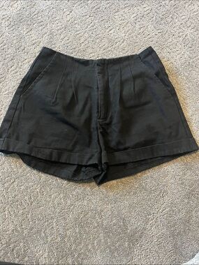Kittenish Black High-Waist Pleated Tailored Shorts